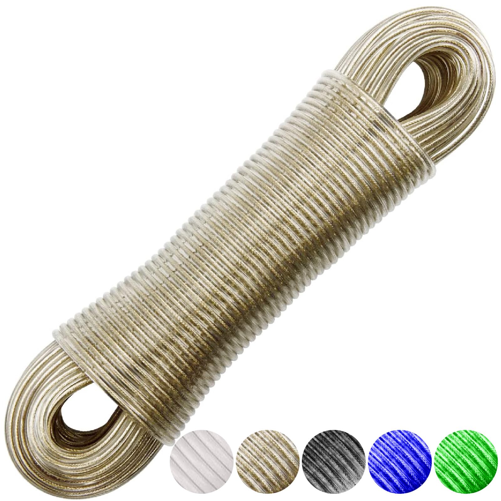 Washing Line Rope Strong, 20m Heavy Duty Extra Strong Steel Core Clothes Lines, Strong Washing Line, Rust-proof and Waterproof for Outside Garden