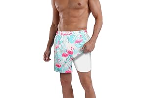 QRANSS Mens Swim Trunks Compression Liner Quick Dry 5.5'' Swimwear Swim Shorts with Boxer Brief Lined