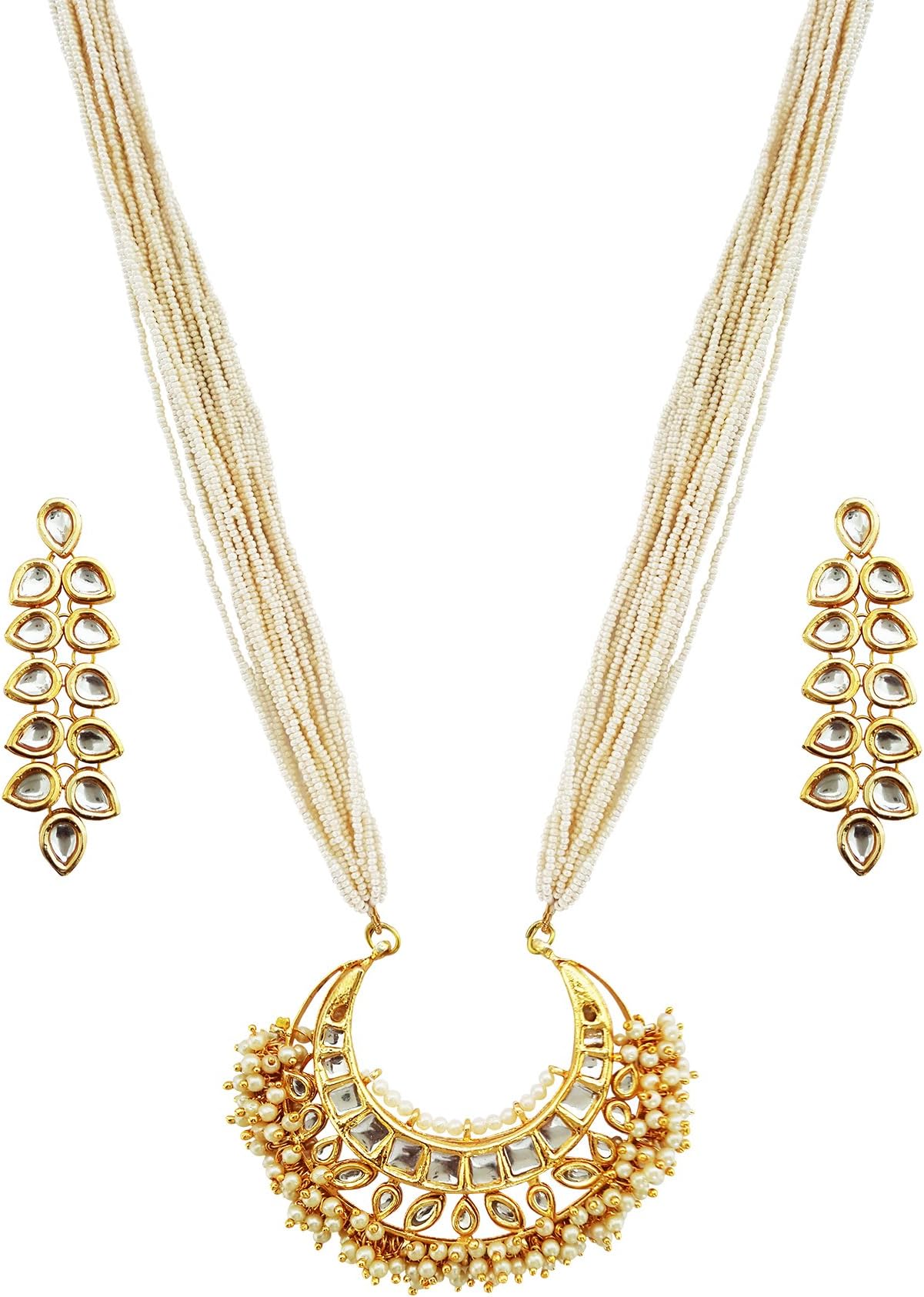 Mehrunnisa Traditional kundan & Pearls Pendant Necklace & Earrings Set for Women (JWL1782)