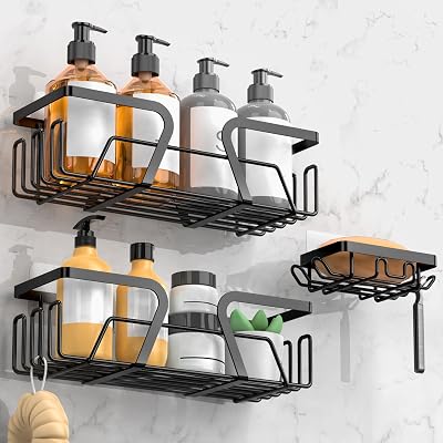 KEGII 3-Piece Shower Caddy Adhesive Stainless Steel Black