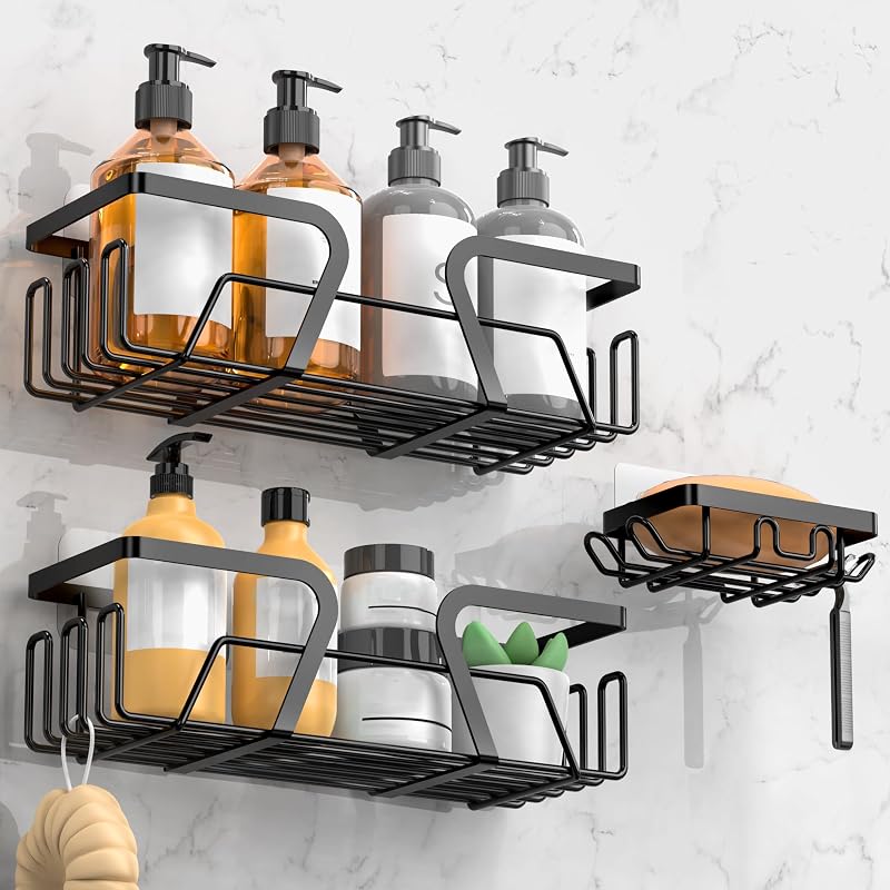 KEGII 3-Piece Shower Caddy Adhesive Stainless Steel Black