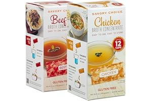 SAVORY CHOICE Beef and Chicken Broth Concentrate, 2 Boxes of 12 Packets/Flavour (12g) - Gluten-Free, Diary-Free Broth Concentrate
