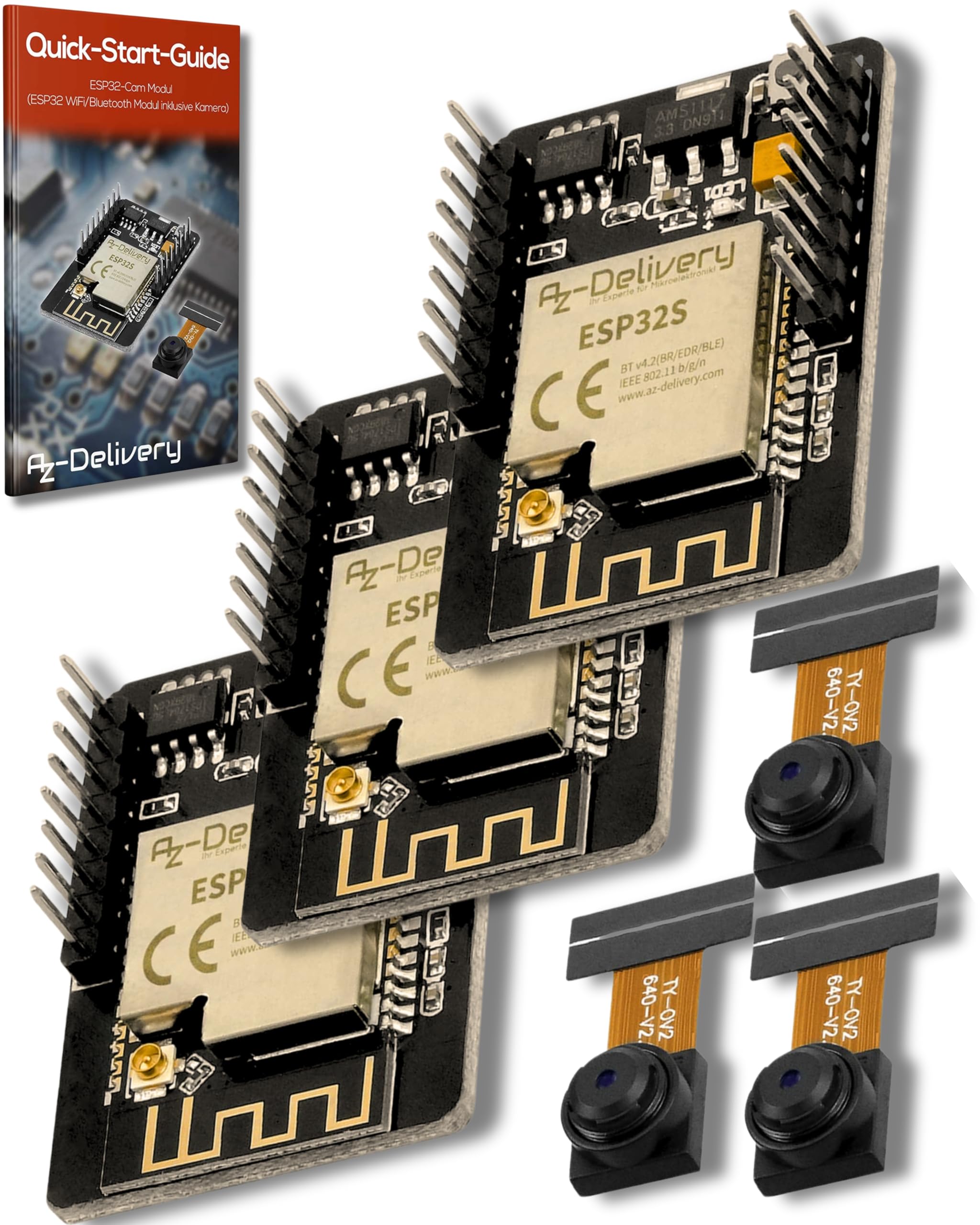 AZDelivery 3 x ESP32-Cam Modul (ESP32 Wifi/Bluetooth Module including Camera) compatible with Arduino Including E-Book!