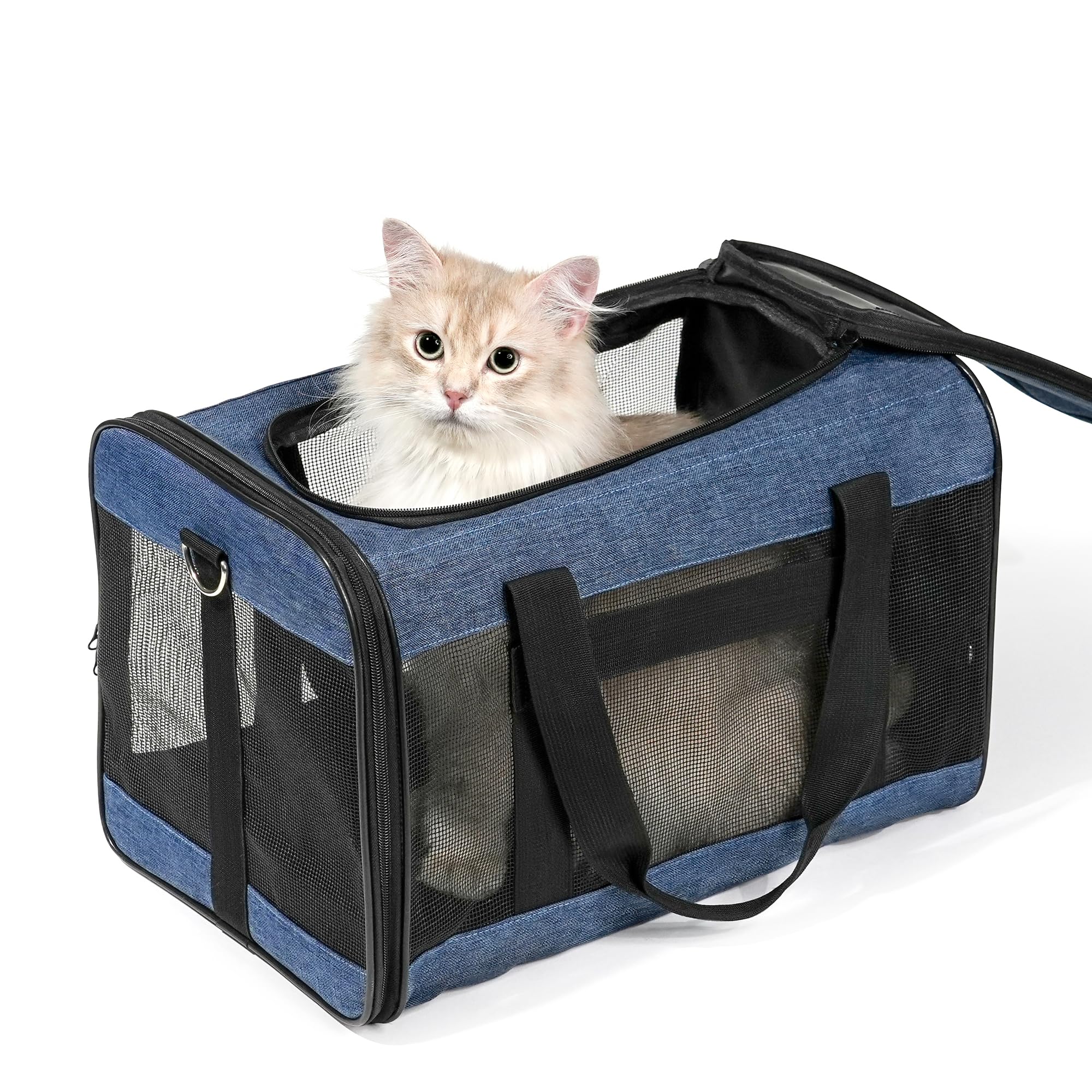 HITSLAM Pet Carrier Cat Carrier Soft Sided Pet Travel Carrier for Cats, Small dogs, Kittens or Puppies, Collapsible, Durable, Airline Approved, Travel Friendly Blue (M)