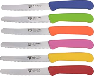 GRÄWE Tafelmesser 6 Stück, Messerset zum Schneiden, 6er Pack Brötchenmesser, Frühstücksmesser mit einseitigem Wellenschliff, Messer 21 cm - Bunt