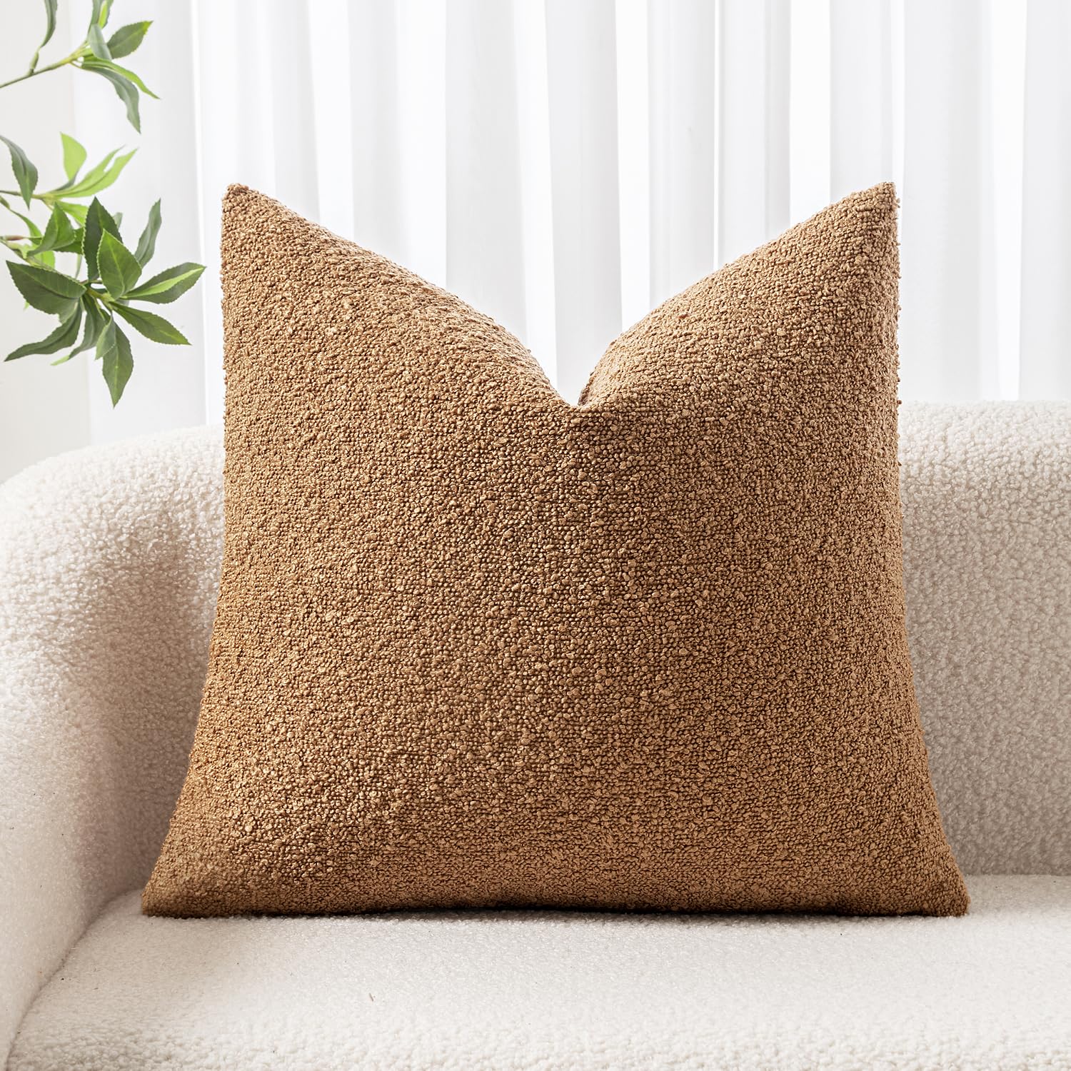 Photo 1 of Cream Woaboy Pack of 1 Decorative Throw Pillow Cover Pillowcase Textured Boucle Square Sofa Couch Pillow Home Decor for Living Room Woven Modern Cushion Case 24 x 24 Inch cream