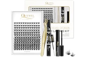 QUEWEL DIY Eyelash Extensions Kit, Lash Clusters 144 Pcs, Clusters Eyelash Applicator Tool, Eyelash Clusters Bond and Seal Super Hold, Clusters Lash Glue Remover Easy to Apply at Home(QU-H-DH-01)