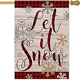 LHSION Let It Snow Snowflake House Flag 28 x 40 Inch Christmas Winter Decorative Double Sided Burlap Small Flag Holiday Banners for Winter Xmas Farm House Yard Decoration