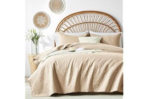 akkialla Rose Floral Quilts Queen Size,Full Queen Quilt Bedding Set,Beige 3-Piece Lightweight Microfiber Bedspread,Botanical Flower Pattern Coverlet Set for All Seasons(1 Quilt,2 Pillow Shams)