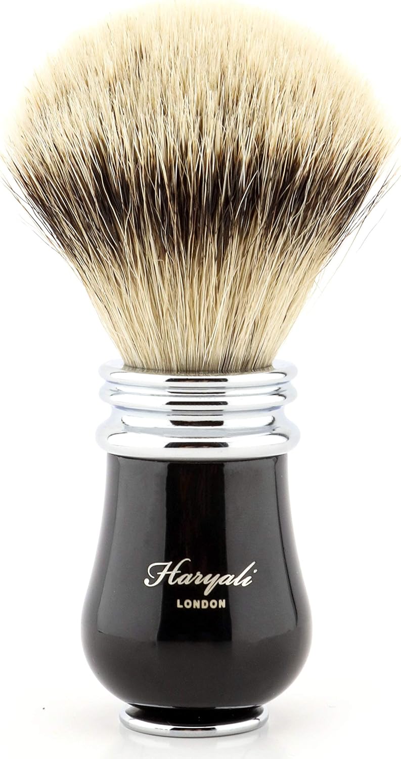 Haryali London Mens Black Shaving Kit 3 Edge Compatible Razor with Silver Tip Badger Hair Shaving Brush, Stand, Soap and Bowl Perfect Set for Men - Image 4