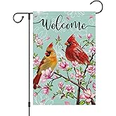 Wodison Cardinal Bird Welcome Spring Garden Flag, 12x18 Vertical Double Sided Burlap Tree Flower Spring Flag for Outside Farmhouse Yard Decorations
