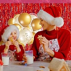 2 Pack 3.2 ft x 9.8 ft bling Red Tinsel Curtain
