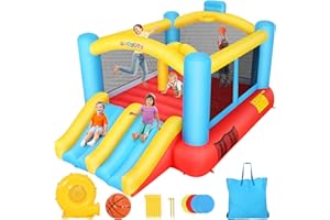 WHUBEFY Bounce House,Inflatable Bounce House for Kids with Blower Included,Indoor/Outdoor Playhouse Kids Bouncy House for Backyard,Jumping Castle with 2 Slides,Jumping Area (Bounce House with Slide)