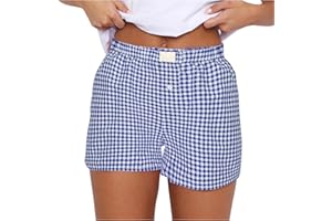 LEHOZIHEQ Women Plaid Boxers Shorts Summer,High Waist Stretch Shorts,Comfy Casual Lounge Shorts Plus Size Shorts