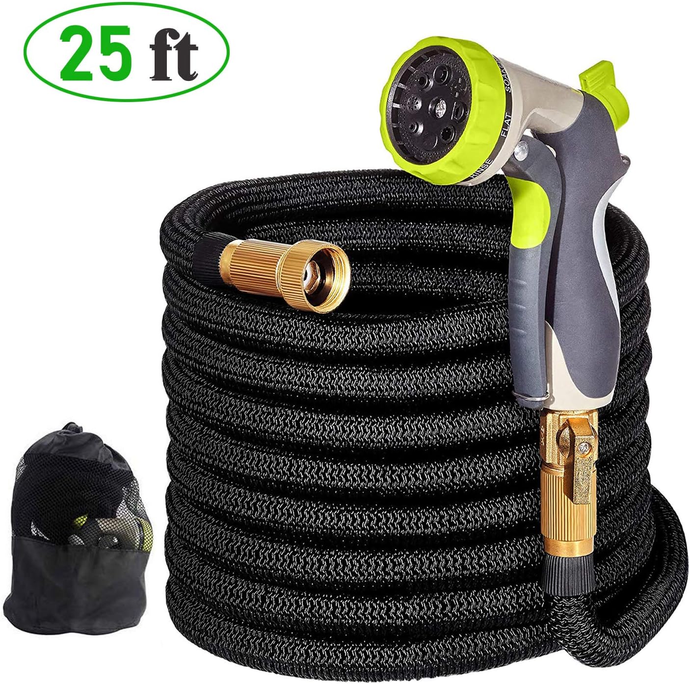 Garden Water Hose Pipe- 25FT Expandable Garden Hose, Magic Expanding Hose with 3/4" Brass Fittings Valve 8 Function Spray Storage Bag- Ultimate No-Kink Flexible Water Hose