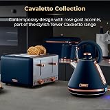 Tower Cavaletto 2-Slice Toaster Defrost Reheat 850W Midnight Blue Rose Gold view 3