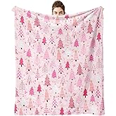 Christmas Tree Flannel Blanket 50"x60",Pink Christmas Tree Blanket - Fun and Cute Flannel Soft Warm Blanket for Sofas and Chairs