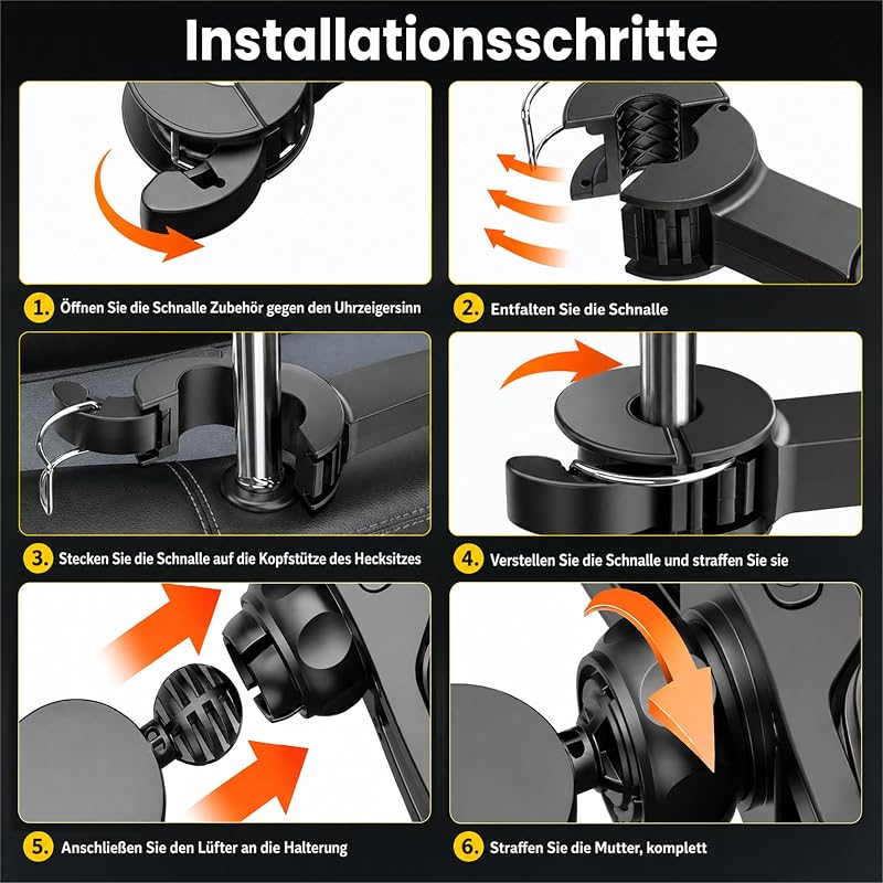 Z0BMIO Ventilatore per auto per sedile posteriore, 12 V, doppia testa, poggiatesta, ventilatore compatto da 12 V, con raffreddamento potente e silenzioso, ventilatore USB girevole a 360°, silenzioso