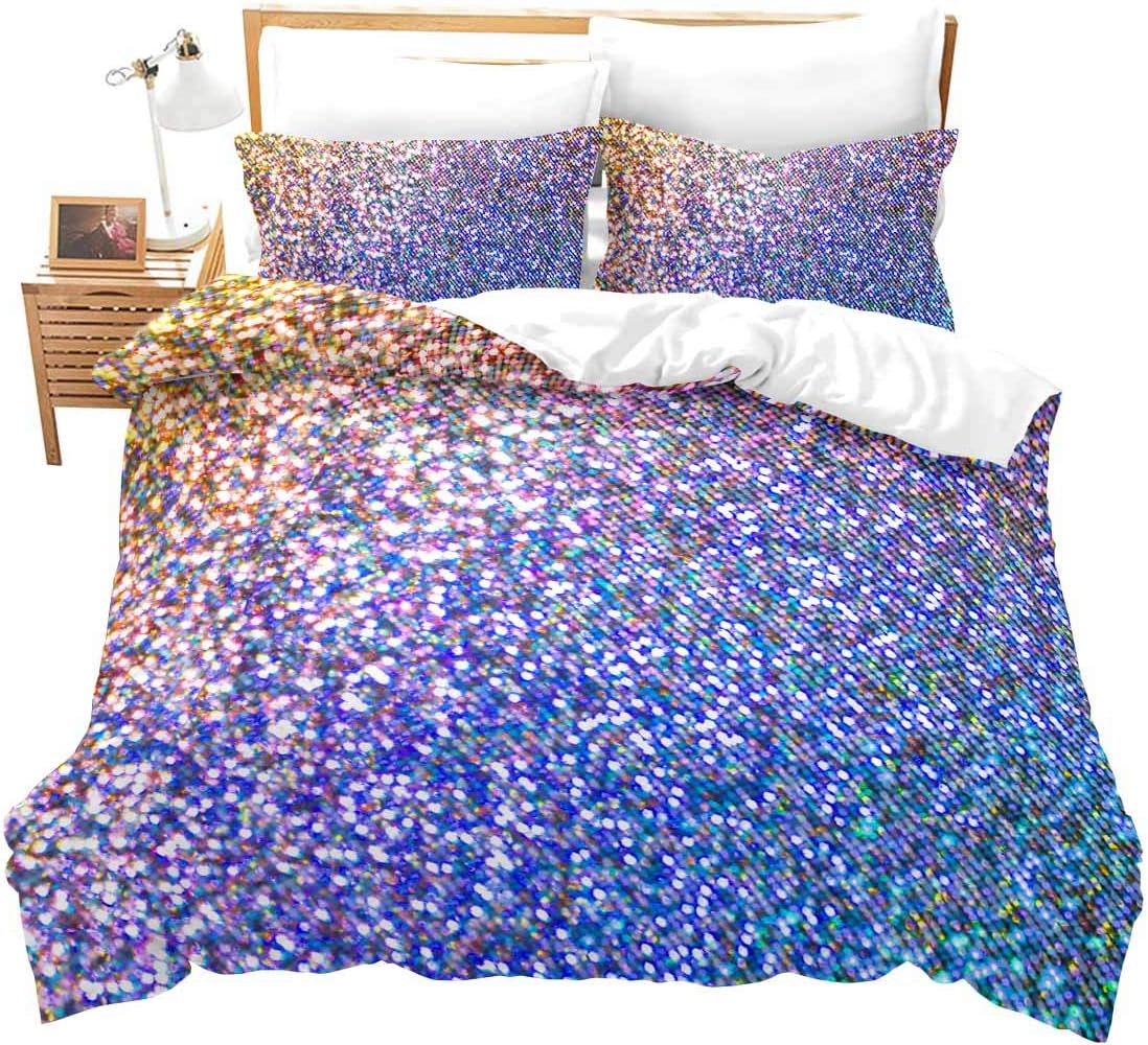 Amazon Com Sequins Duvet Cover King Size Kids Girls Women Sparkle Bedding Set With Zipper Ties Fashion Simple Bling Bling Bedroom Decor Comforter Set 3 Pieces Blue Purple Ultra Soft Bedspreads No Comforter
