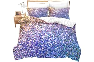 Parure de lit 3 pièces à paillettes ultra douce avec fermeture éclair et attaches, pour grand lit, bleu et violet, sans couet