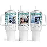 Personalized 40oz Photo Tumbler With Handle and straw | Stainless Steel Insulated Tumbler | Travel Cup | Double Wall Coffee Cup for Hot and Cold Drinks | Custom Tumbler | Picture Tumbler (TEAL)