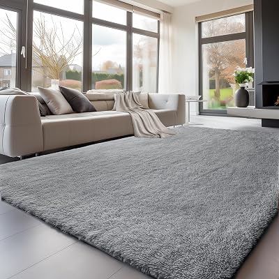 Sour Lemon Large 160x230cm Grey Shaggy Rug Soft Non Slip Washable