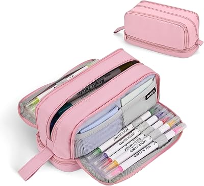 Howala Large Capacity Pencil Case 4 Compartments Pink Multiuse Organizer