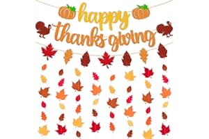 YOYMARR Happy Thanks Giving Banner Fall Maple Leaves Garland Thanksgiving Day Autumn Turkey Theme Party Supplies Happy Thanksgiving Day Party Glitter Gold Decorations