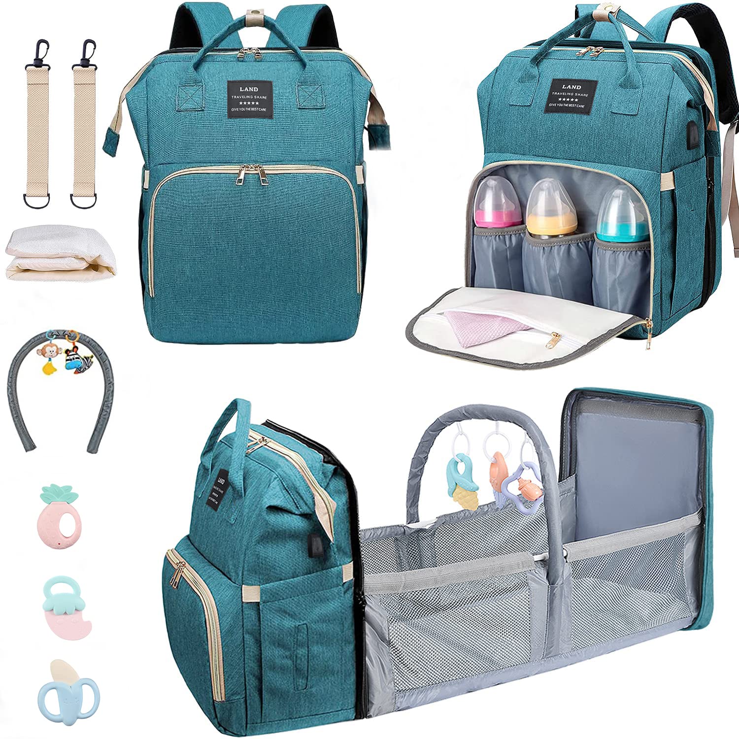 Photo 1 of ANWTOTU Baby Diaper Bag with Changing Station,Diaper Bag Backpack,Girl Boy Diaper Bag,Large Capacity,900d Excellent Oxford(Ungrade-Green)