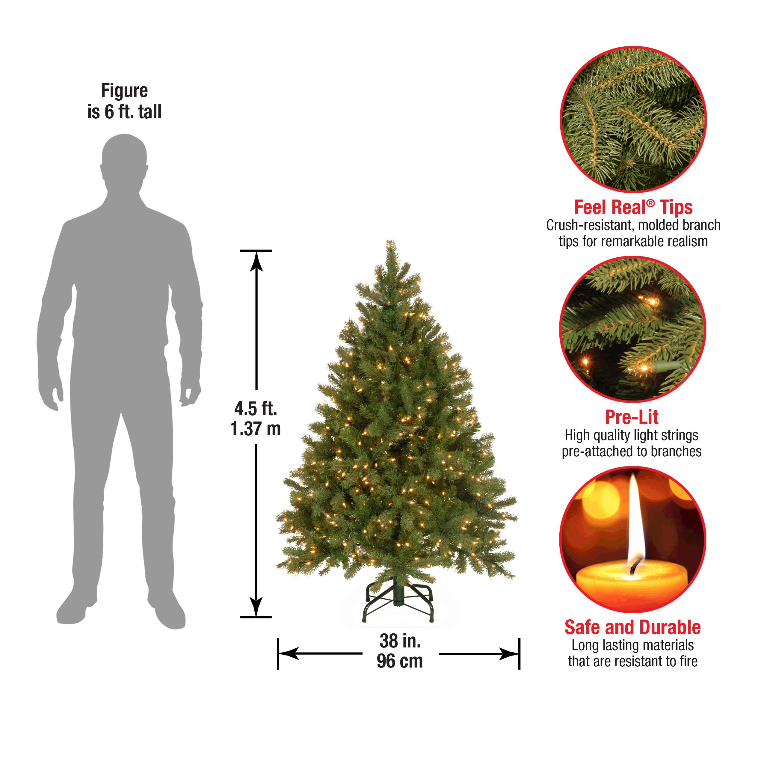 National Tree Company 'Feel Real' Pre-lit Artificial Christmas Tree | Includes Pre-strung White Lights and Stand | Downswept Douglas Fir - 4.5 ft