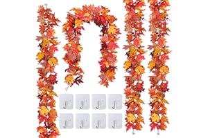 Palmatte 4 Pack Fall Decorations for Home Porch Front Door, 5.8ft Fake Vines Fall Garland Leaves Autumn Harvest Thanksgiving Decor Outdoor Indoor Wedding Christmas Thanksgiving Decorations (Yellow)