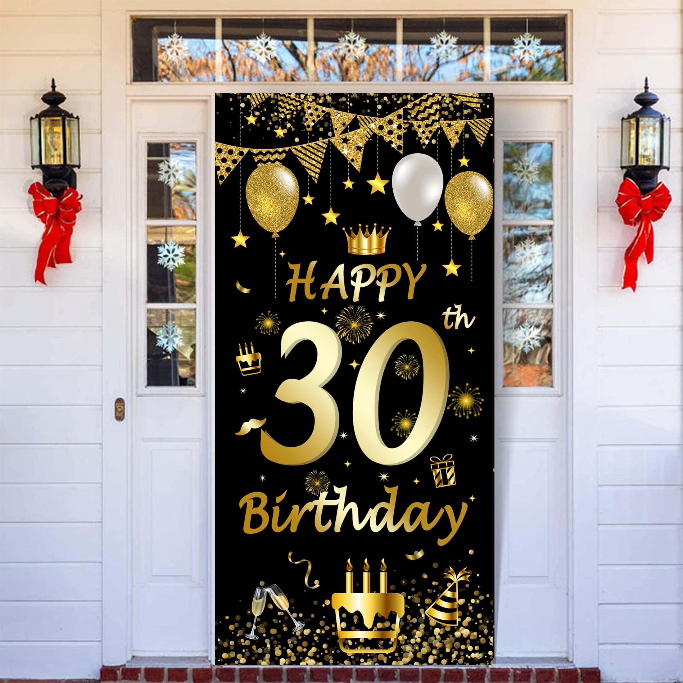 BOFYTR 30th Birthday Banner, 30th Birthday Party Decorations Backdrop, Black Gold 30th Birthday Party Decoration Sign Poster, 30th Birthday Door Banner Backdrop for Men Women Birthday Party185×90cm