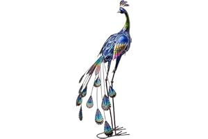 TERESA'S COLLECTIONS Outdoor Decor Peacock Yard Art Garden Sculptures & Statues,Blue Large Metal Bird Lawn Ornaments,35inch Outside Decor for Porch Patio Pool Backyard Decor,Gifts for Women Mom