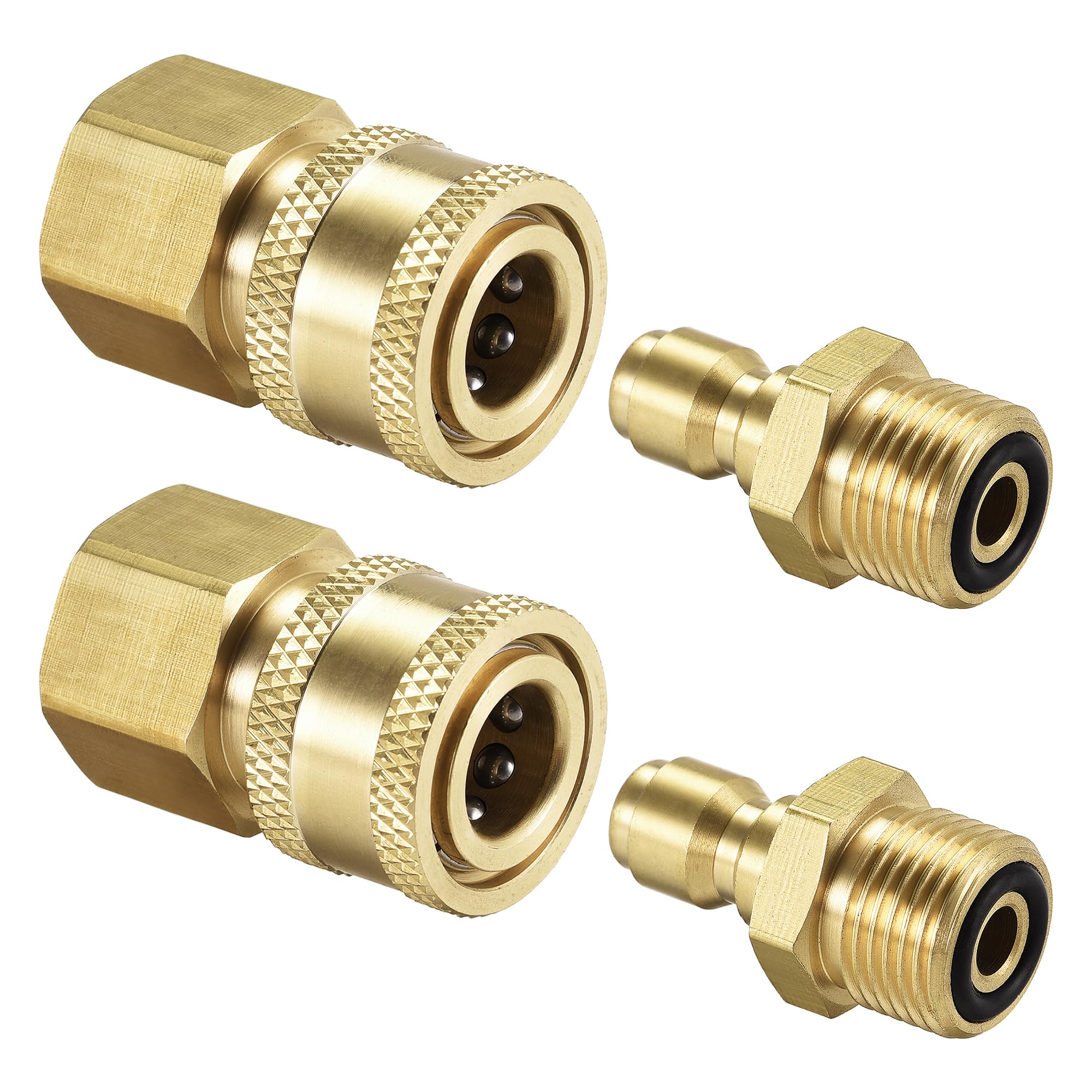 sourcing map Garden Hose Brass Quick Connect Set Fittings M18x1.5 Male & Female Thread Water Hose Connectors Pressure Washer Adapter Quick Disconnect Kit, 2 Sets