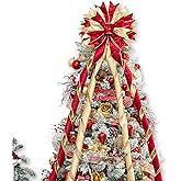 Hismir Christmas Tree Topper Bow, 53x13 Inches Large Christmas Bow with Glitter Streamer, Decorative Ribbon Bows for Xmas Tree Wreath Door Festival Home Decor(Red & Gold)
