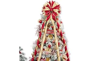 Hismir Christmas Tree Topper Bow, 53x13 Inches Large Christmas Bow with Glitter Streamer, Decorative Ribbon Bows for Xmas Tree Wreath Door Festival Home Decor(Red & Gold)