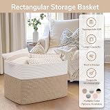 TIMEYARD 105L Extra Large Storage Basket Rectangular Cotton Rope White Brown view 7