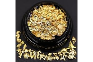 HYWWPFLAY HYWWPFLA Gold Nail Charms 3D Nail Art Studs Shell, Starfish, Seahorse, Turtle Nail Art Charms Metal Nail Rivets Stud DIY Manicure Decoration for Nail Art Accessories (Ocean Series)