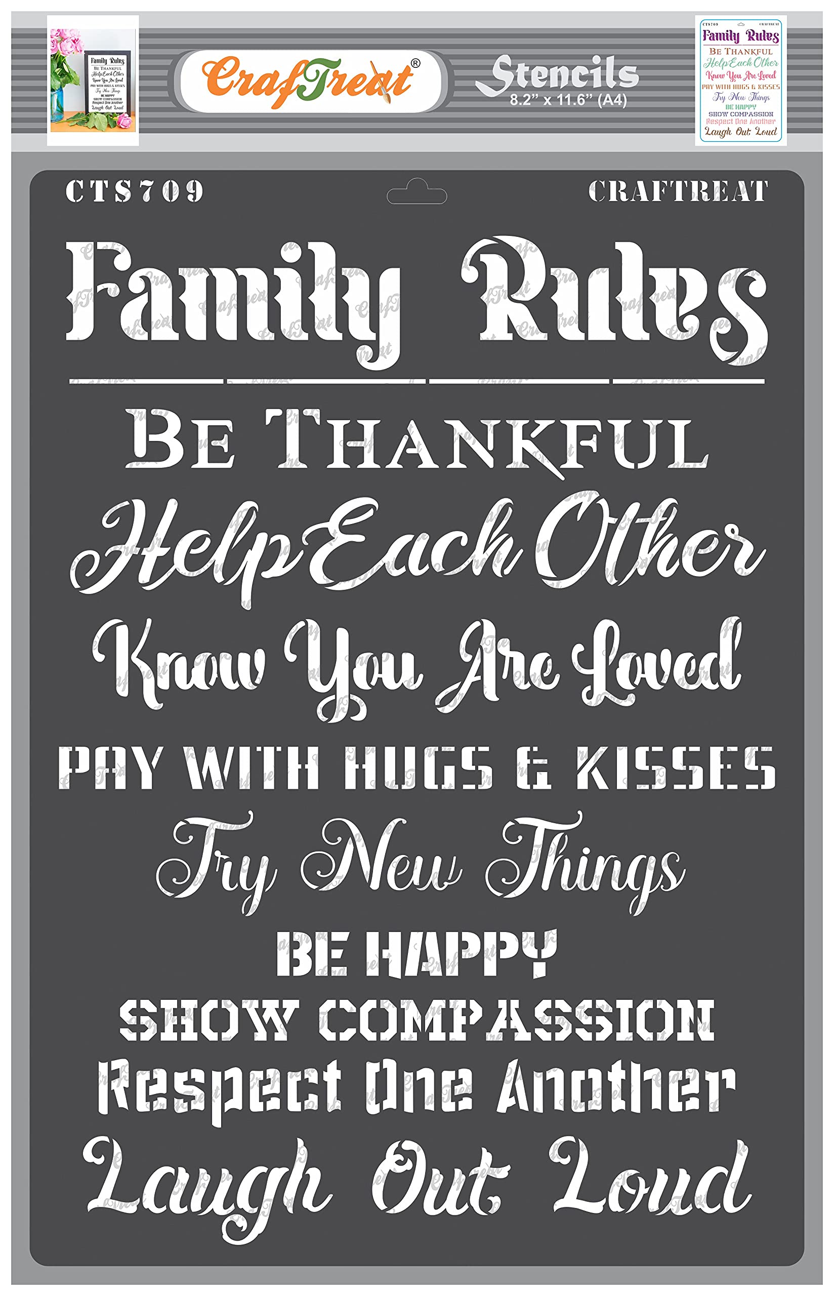 CrafTreat Reusable Quote Stencils for Painting on Wood - Rules -A4 (8.3 x 11.7 Inch) - Stencils for Painting on Canvas Fabric Tile Furniture