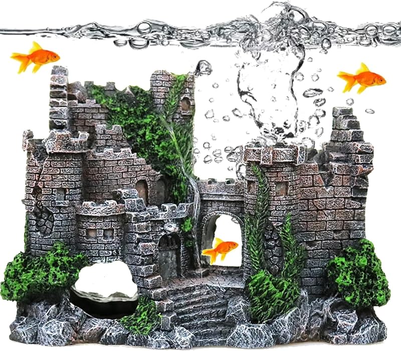 XUBX Aquarium Decoration Rock Resin Bus Ornament Fish Tank Landscaping 17x6x13