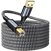 USB Printer Cable 16ft, Nylon Braided USB A Male to B Male Scanner Cord, Compatible with HP, Dell, Canon, Lexmark, Xerox, Bro