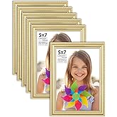 Langdon House 5x7 Picture Frames (Gold, 6 Pack), Contemporary Frame Set, Wall Mount or Table Top, Prosperity Collection
