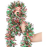 33FT Christmas Tinsel Garland,Iridescent Red Green Silver Metallic Tinsel Twist Garland Glitter Hanging Decoration for Xmas Tree Decoration Wedding Party Supplies