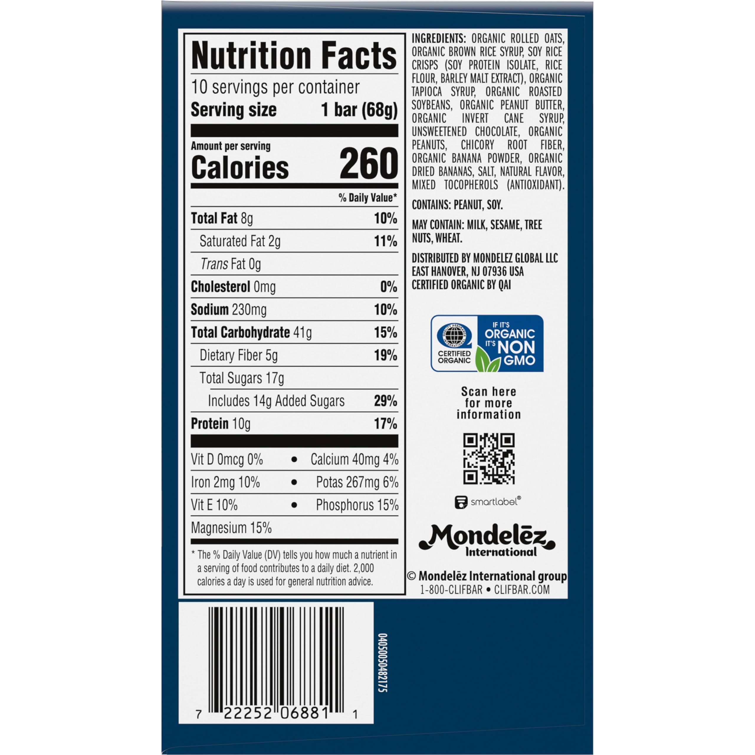 CLIF BAR - Energy Protein Bars - Peanut Butter Banana with Dark Chocolate - Made with Organic Oats - Energy Bars - Non-GMO - (10 Pack)