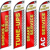 Auto Repair Shop Feather Flag - Flags Automotive Brake Service, Shocks & Struts, Tune-UPS, AC Service Swooper Flag for Auto Services Supplies Set of 4-12ft x 2.5ft (Pole not included)