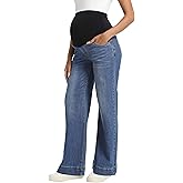 Foucome Women's Maternity Jeans Wide Leg Trendy Comfy Stretchy Straight Leg Pregnancy Denim Pants
