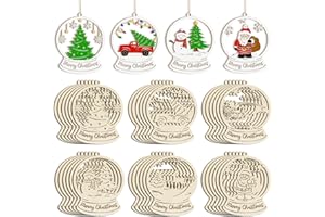 SOPHENA 36PCS Wooden Hollow Christmas Ornaments for Paint Christmas Tree Decorations 6 Styles, DIY Blank Unfinished Wood Reindeer Santa Claus Snowman Snowflake Angle Cutouts for Crafts Winter Hanging Decora