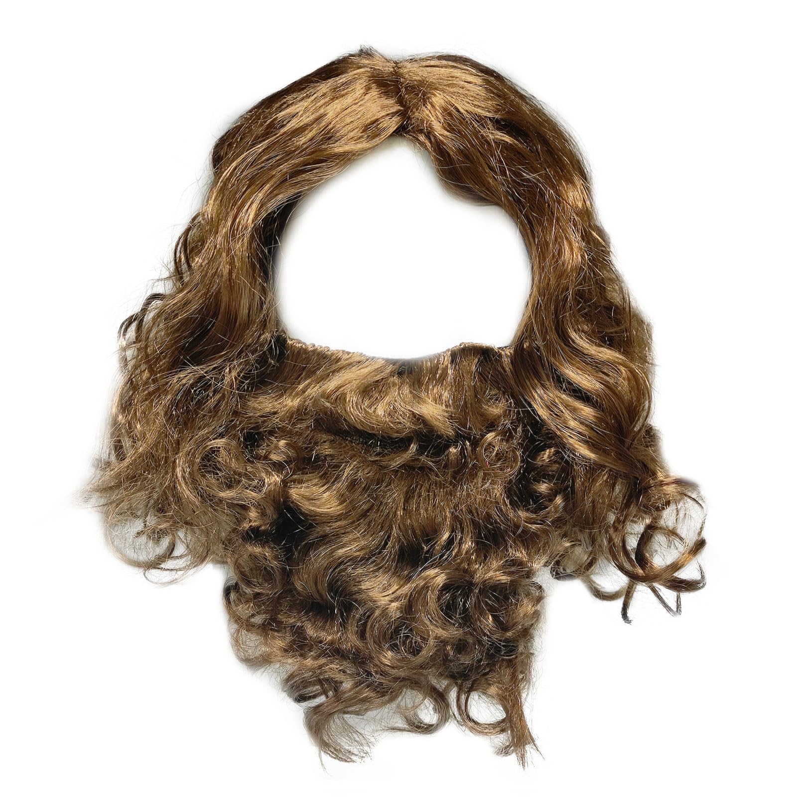 EUPSIIU Mens Wigs Long Curly Fluffy Wig and Moustache Cosplay Halloween Character Costume Brown Wig Beard Fancy Dress Costume Layered Curly Fake Wizard Hair Adult Christmas Cosplay Party (Brown)