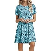 Women's Casual Short Sleeve Crew Neck T Shirt Dress Loose Floral Summer Dresses