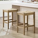 DUHOME 26-Inch Backless Seagrass Counter Stools Set of 2 | Handwoven with Natural Fibers&amp;Solid Natural Wood Legs Woven Rattan Rope Bar Stools for Kitchen Island,Dining Room,Natural